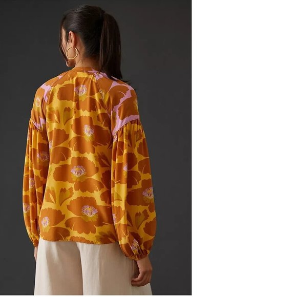 Anthropologie Maeve Tie-Neck Silk Blouse - Picture 4 of 14